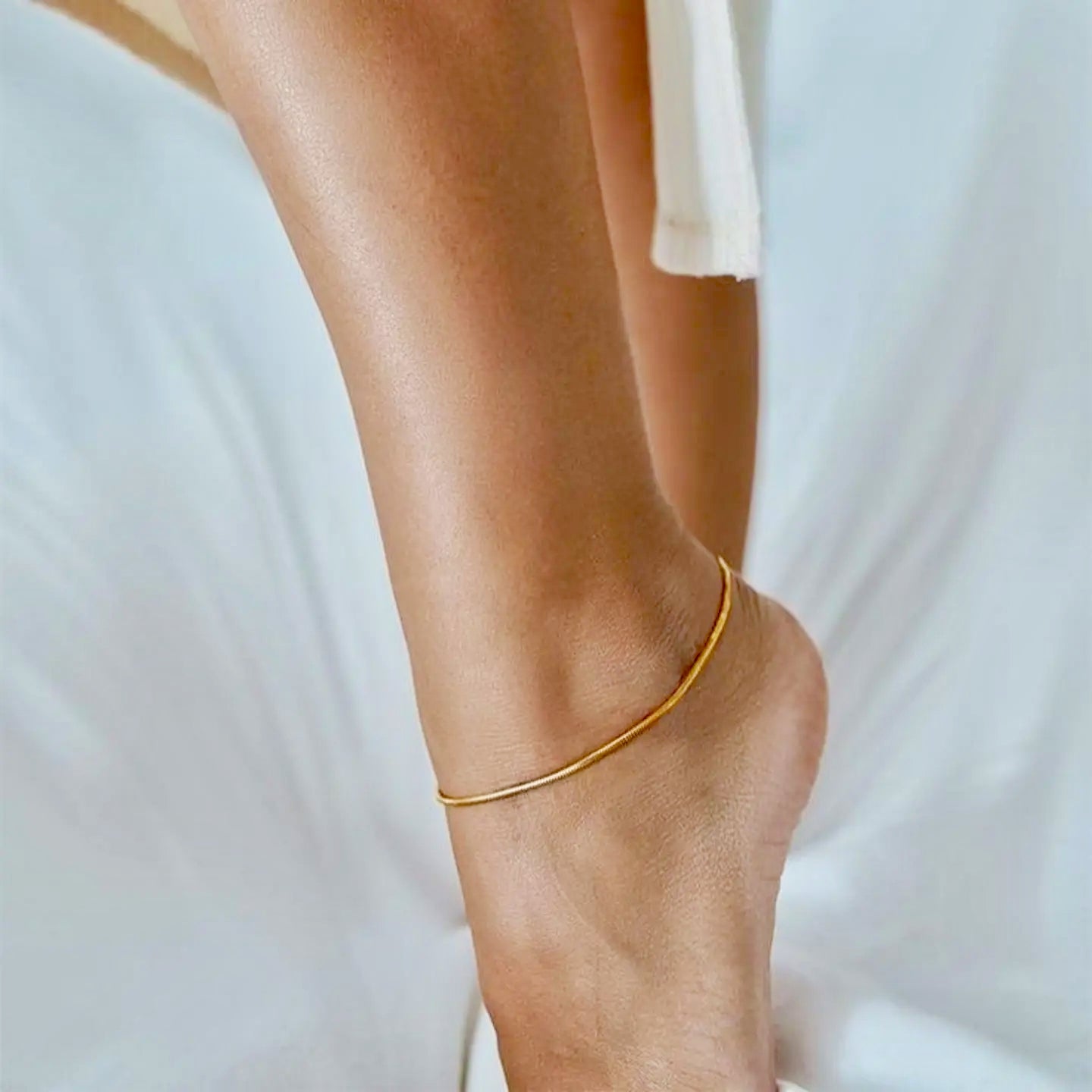 Gold Anklet Snake Octagon Hub Chain – Crafted in Pure 925 Silver