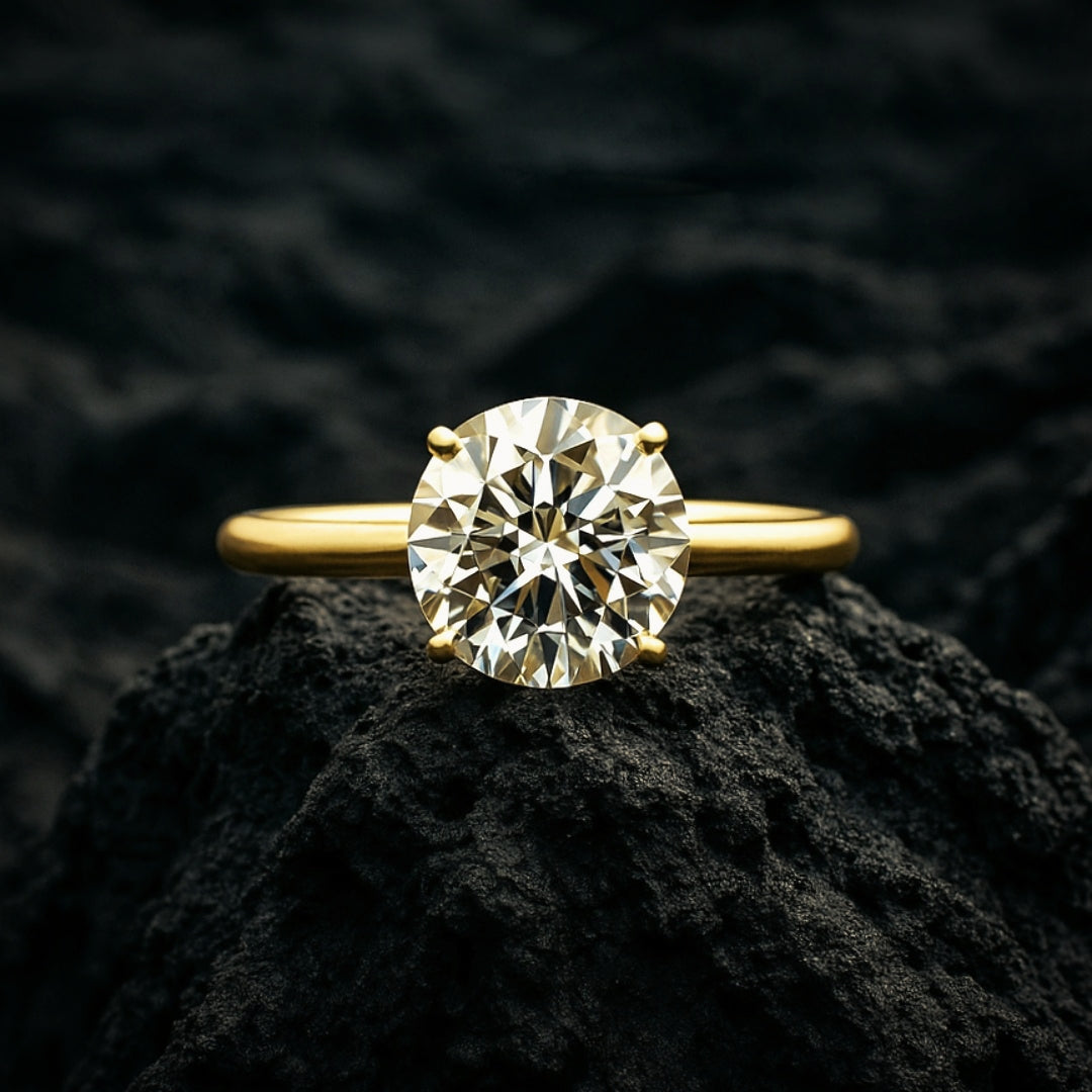 Gold Diamond Ring GRA Lab Grown Moissanite Gold Plated Pure Silver