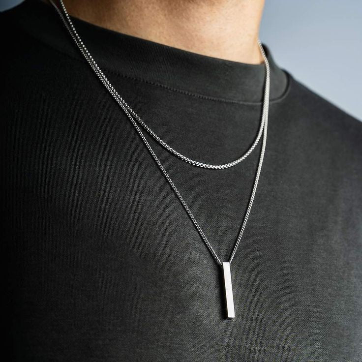 Sterling Silver Chain Bar Pendant Necklace for Men – Zariya Jewellery