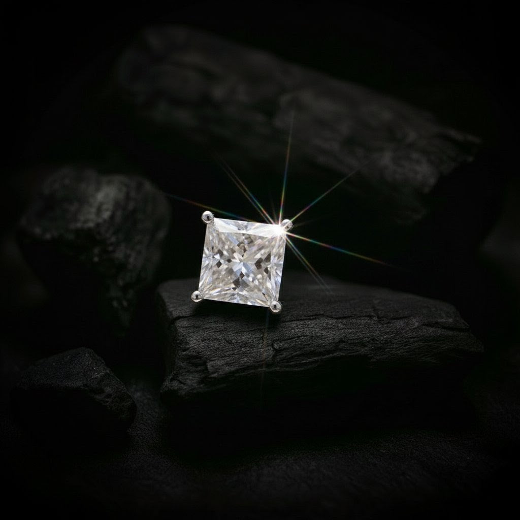 Square Diamond Earring for Men, Princess Cut Moissanite Diamond