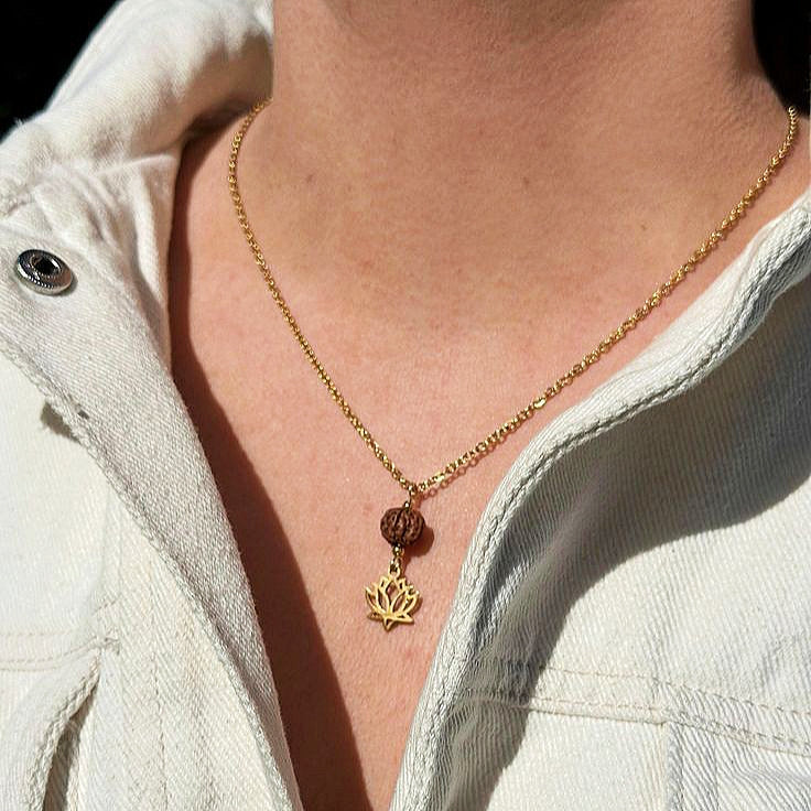Lotus Rudraksha Pendant Necklace, Gold Plated on 925 Sterling