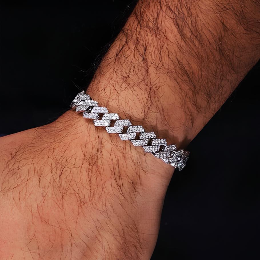 Wrist Male Silver Chain Bracelet Diamond Studded Chain Bracelet