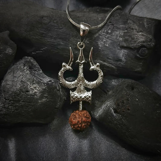 Discover the Shiv Trishul Damru Rudraksha Sterling Silver Pendant Necklace