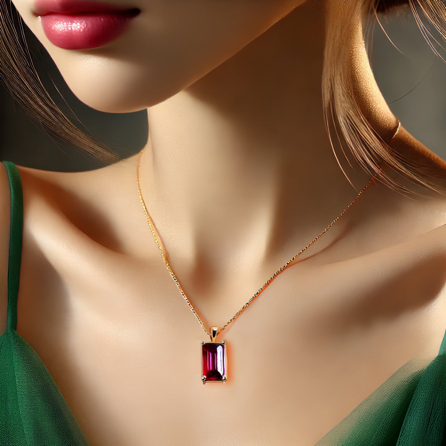 Baguette ruby Necklace for women 