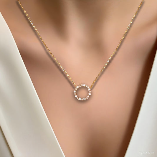 Circle of diamonds gold necklace for women 