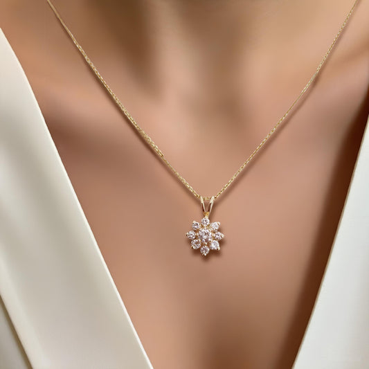 Diamond flower pendant necklace for women