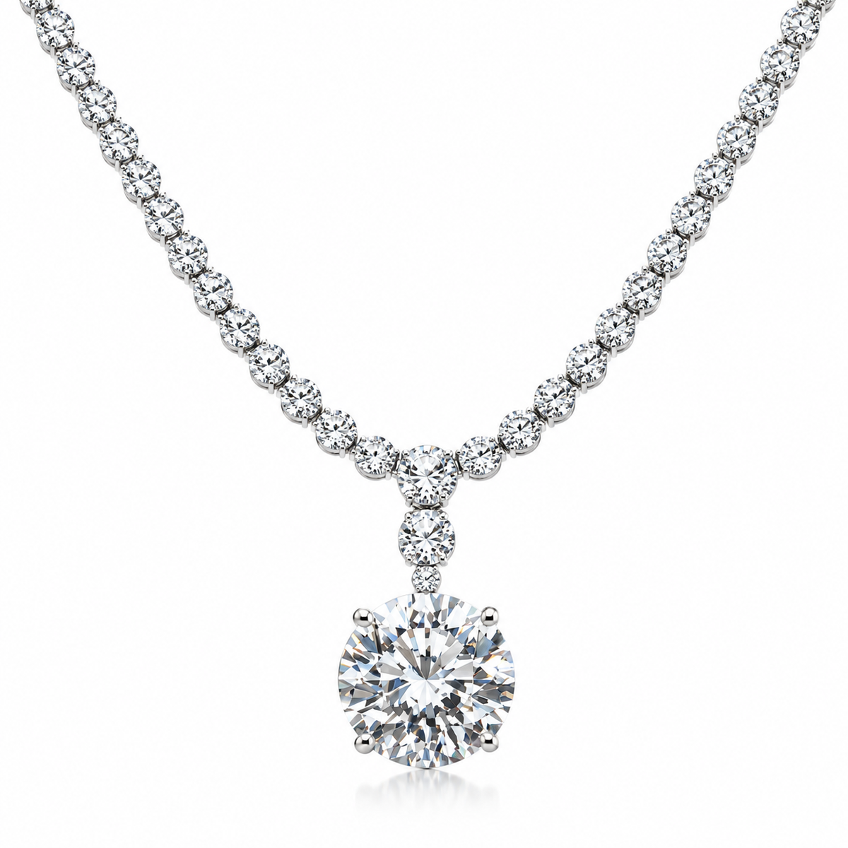 Diamond necklace with a pavé chain and a round-cut solitaire pendant