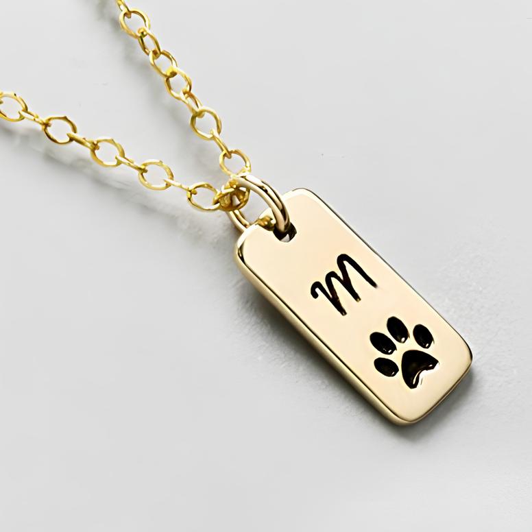 Dog name initial paw necklace 