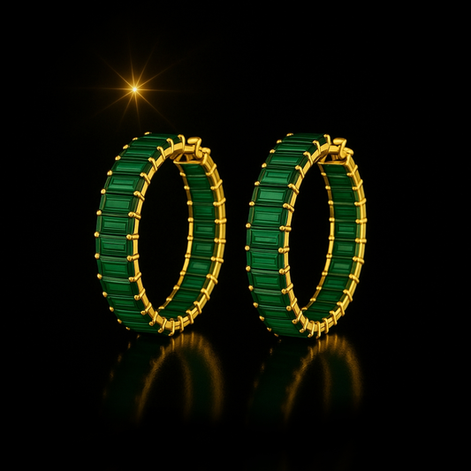 Emerald Cut Green Gemstone Hoop Earrings