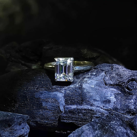 Emerald Moissanite Diamond Sterling Silver Ring