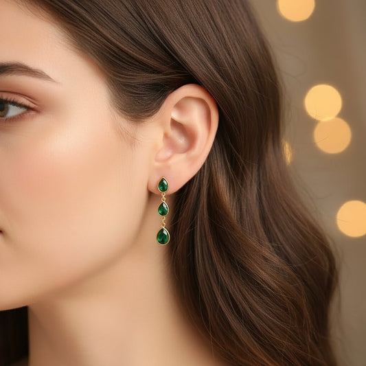 Emerald Tear Drop Dangle earrings 