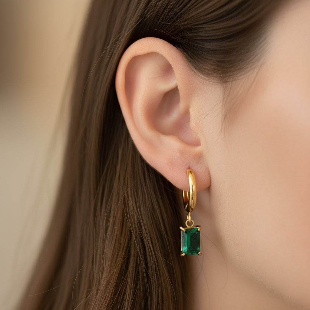 Emerald dangle earrings for women 