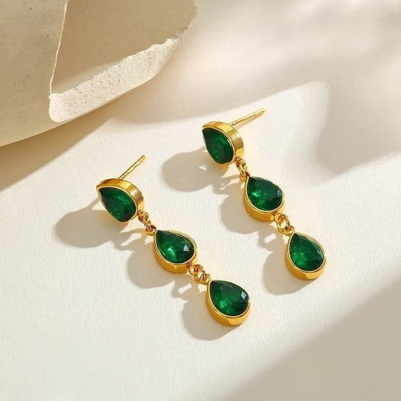Emerald tear drop earrings for women 