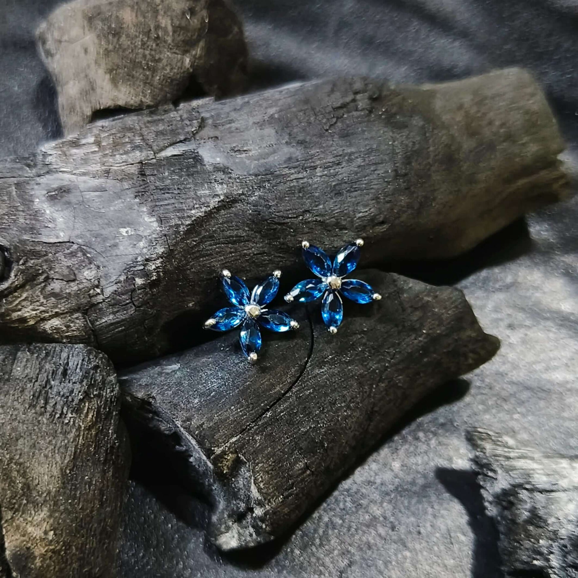 Enchanted Azure Ocean Blue Blossom Earrings front