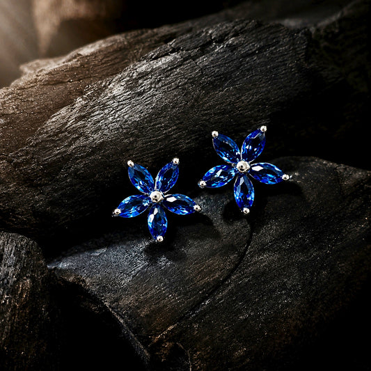 Enchanted Azure Ocean Blue Blossom Earrings front shot
