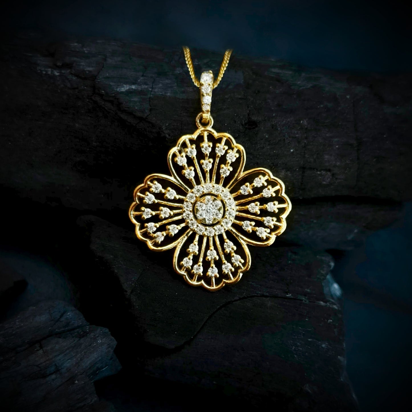 Gold Designer Flower Locket Pendant Necklace Chain