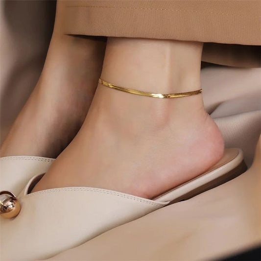 Gold Flat anklet for women 