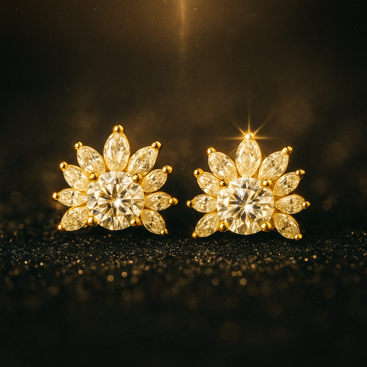 Gold Plated Sterling Silver Stud Earrings with Gemstones