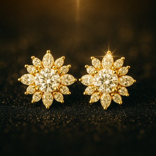 Gold Plated Sterling Silver Stud Earrings with Gemstones for women 