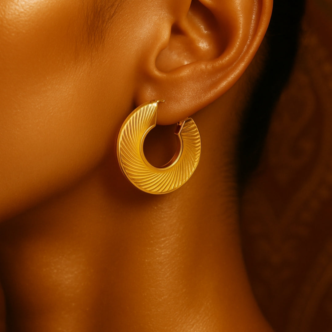Gold Textured Statement Earrings Hoops – Zariya Jewellery