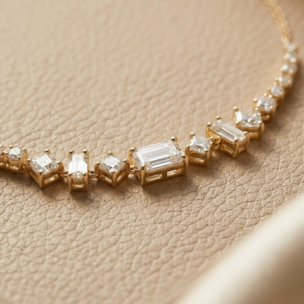 Gold brass necklace with diamonds