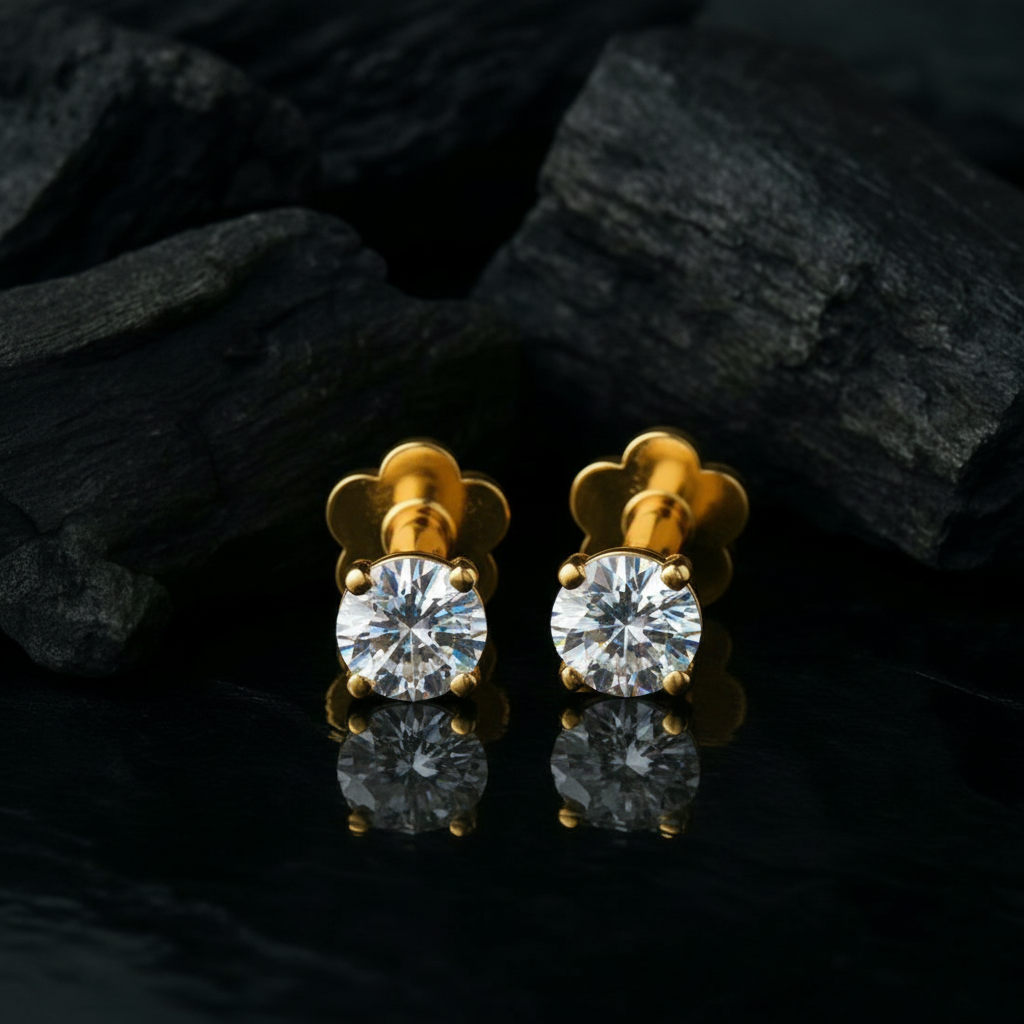 Gold flat back earrings with clear gemstones