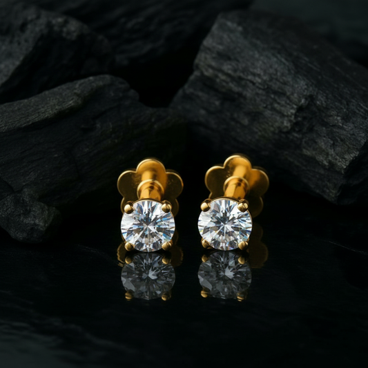 Gold flat back earrings with clear gemstones