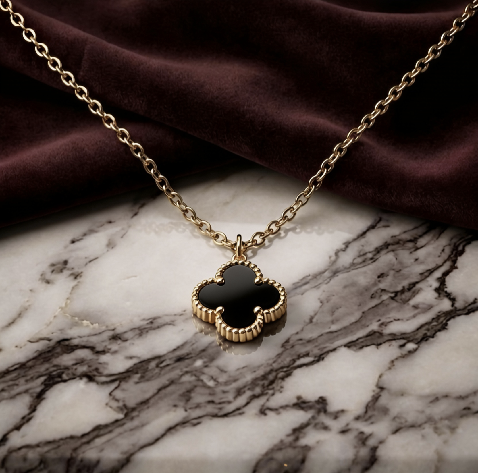 Gold necklace black Clover Necklace chain