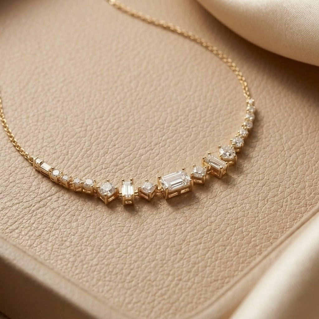 Gold necklace with diamonds for women 