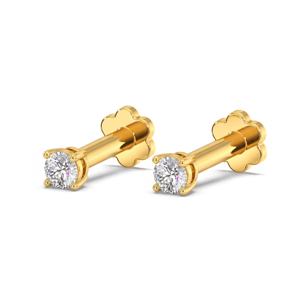 Gold stud flat back earrings with clear gemstones