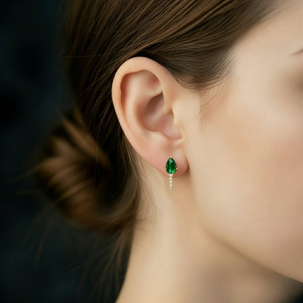 Green emerald earrings for women 