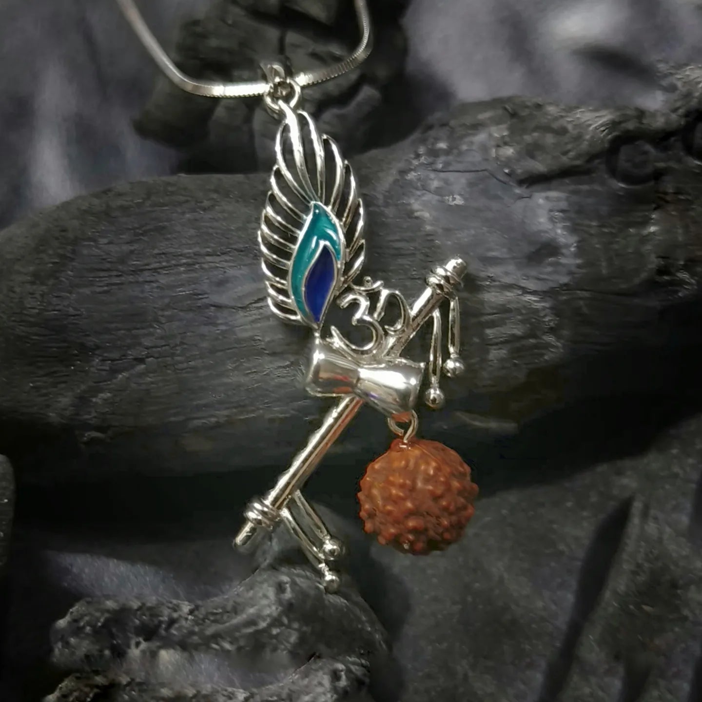 Mor Pankh Locket Krishna Om Damru Rudraksha Pendant Necklace