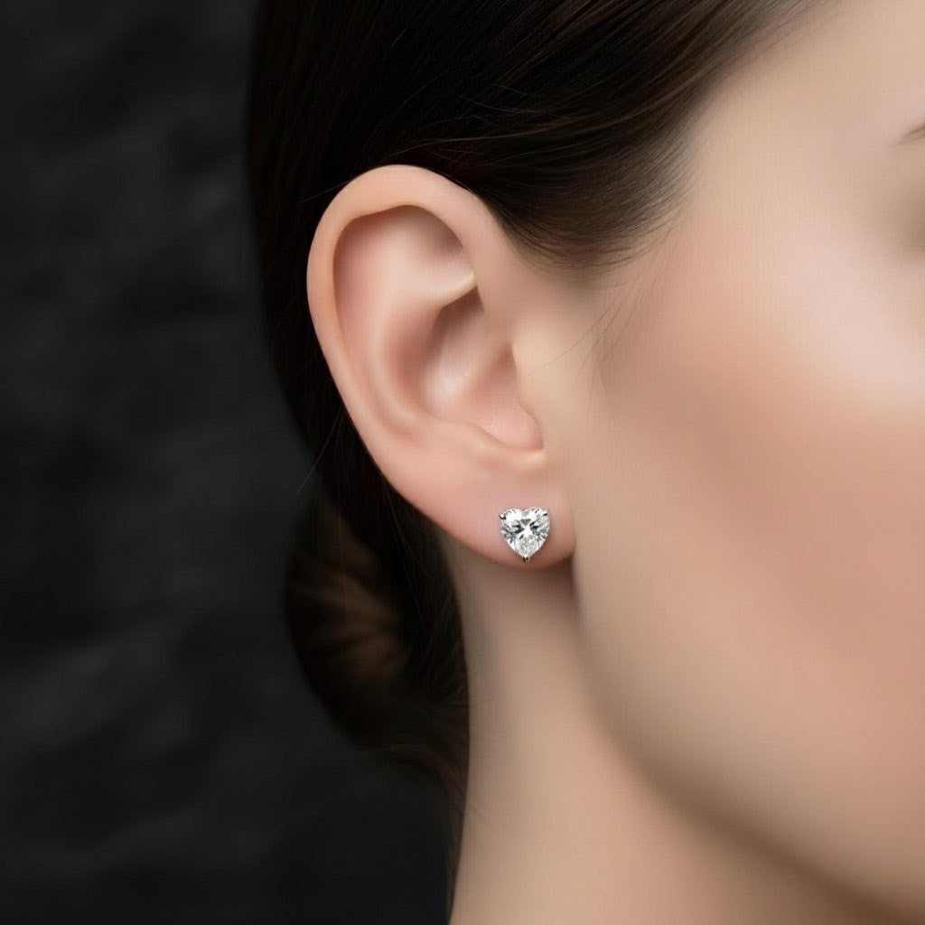 Luxury heart studs diamond earrings for women 5 mm 