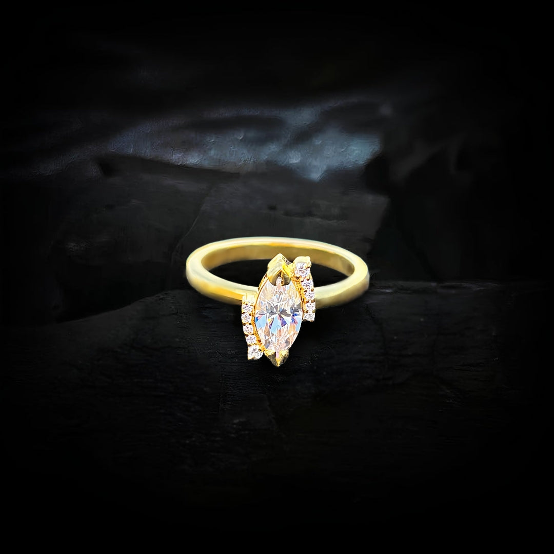 Marquise cut round accent moissanite diamond ring 