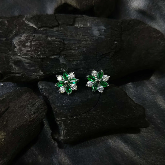 Moissanite Diamond Green Petals Flower Earrings Front Shot