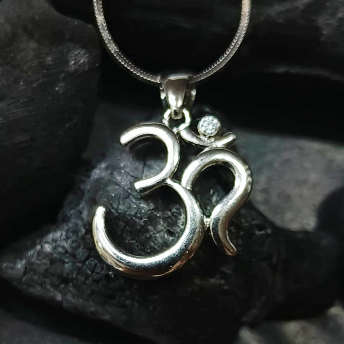 Om Diamond Silver Pendant