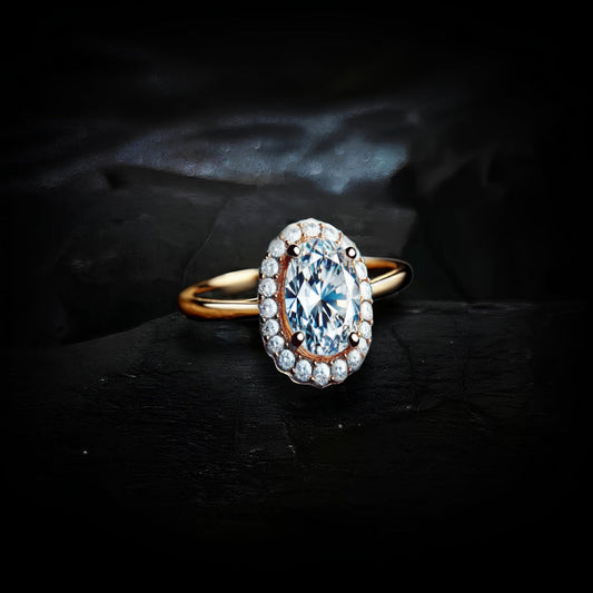 Oval cut halo moissanite diamond ring