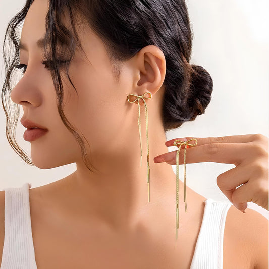 Party wear bow tassels earrings gold 