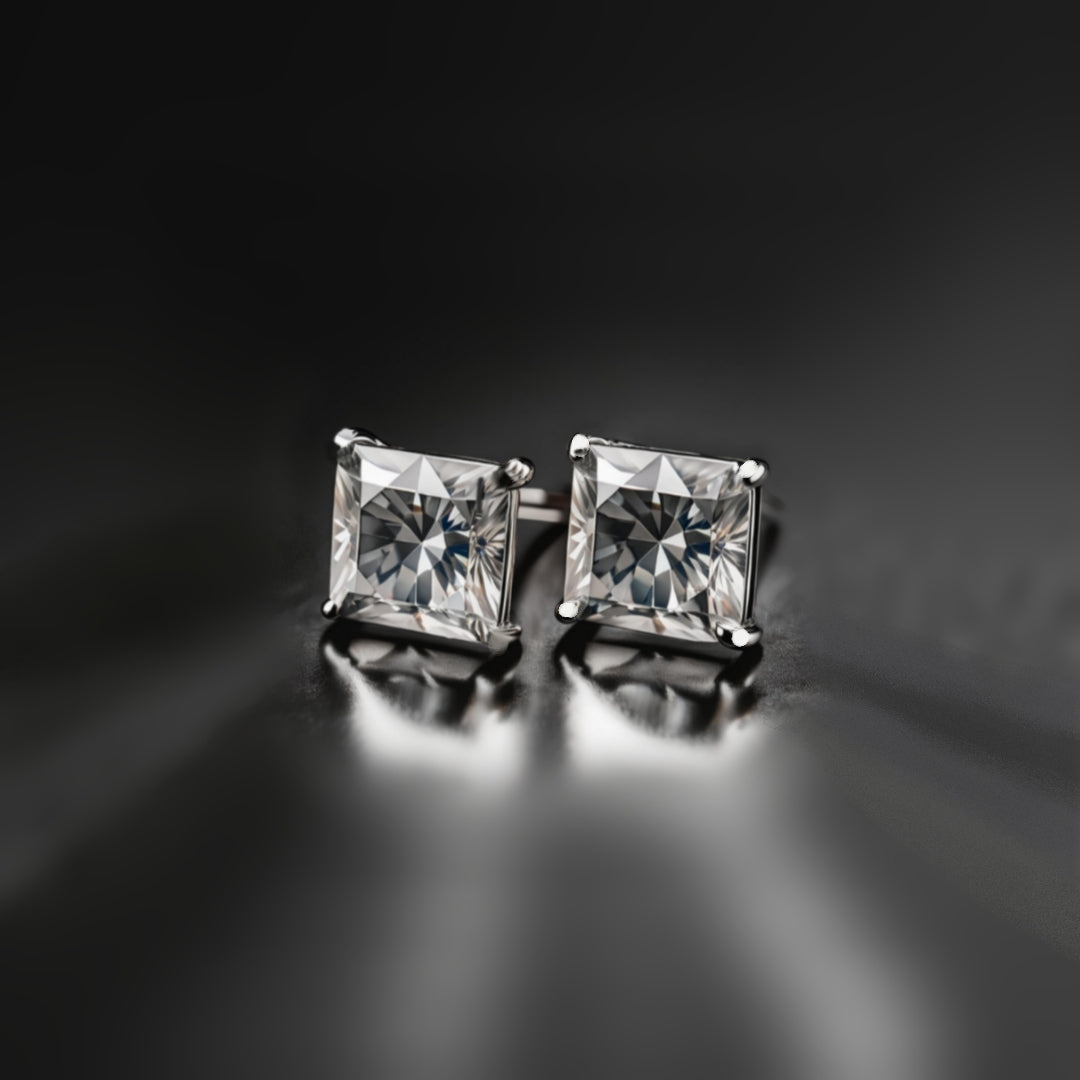 Princess cut studs silver earrings 