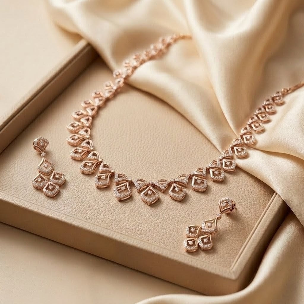 Rose gold necklace and earrings bridal wedding Jewellery 