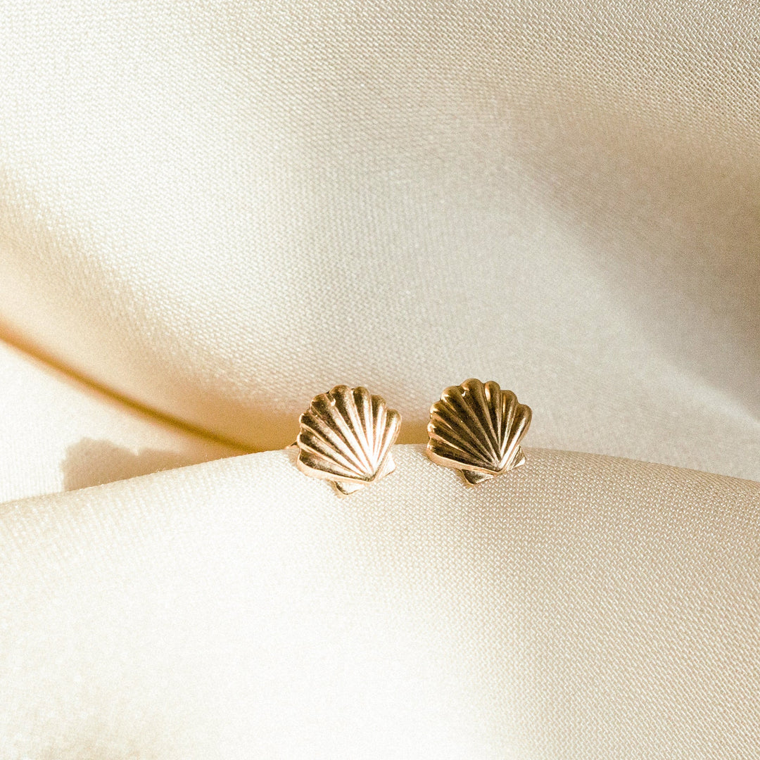 Seashell earrings studs gold plated 