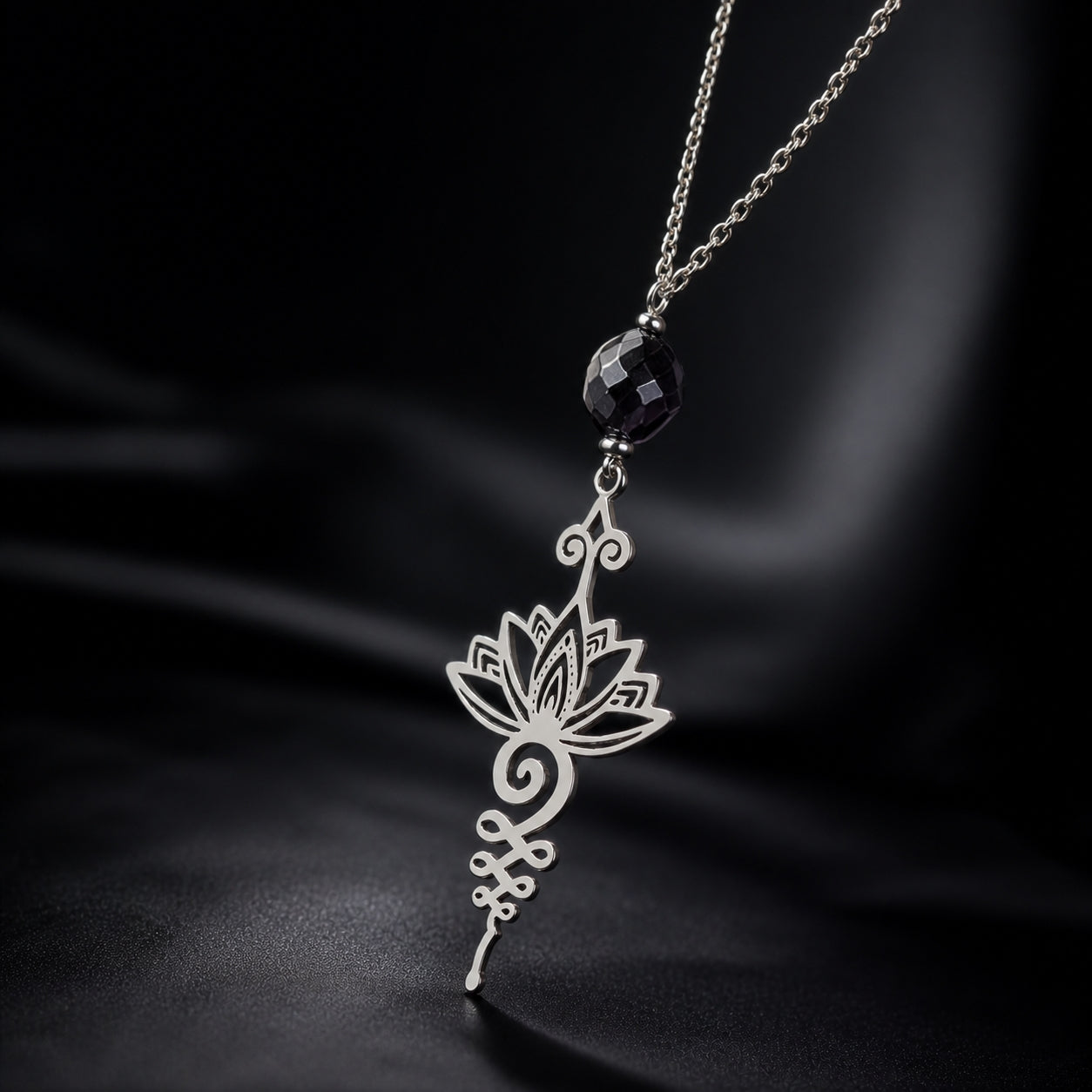 Silver necklace with a lotus flower Pendant 