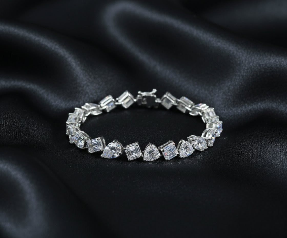 Diamond bracelet on a black satin background