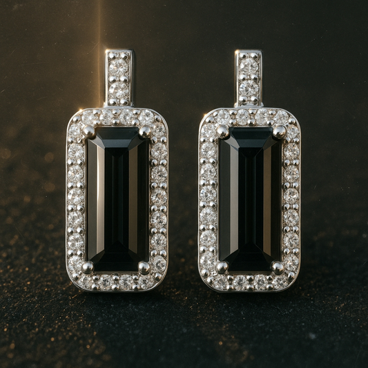 Sterling Silver Black Baguette Stud Earrings