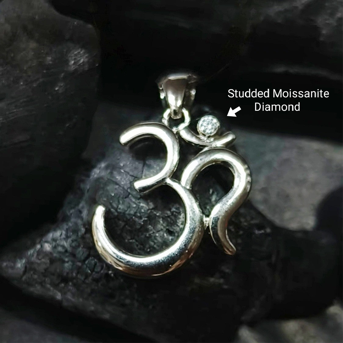 Om Locket Pendant in Sterling Silver with Black Thread