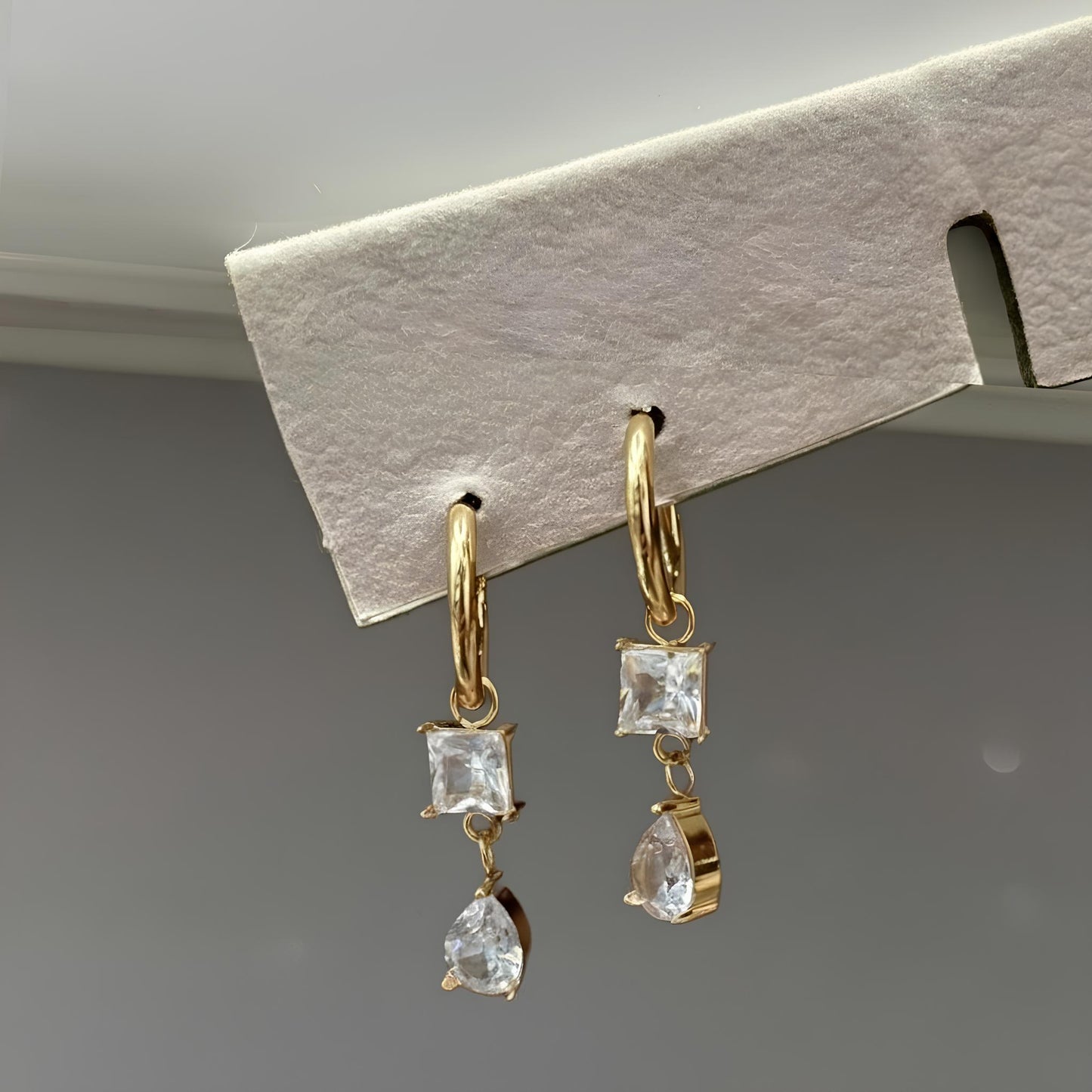 Tear drop princess cut dangle earrings 