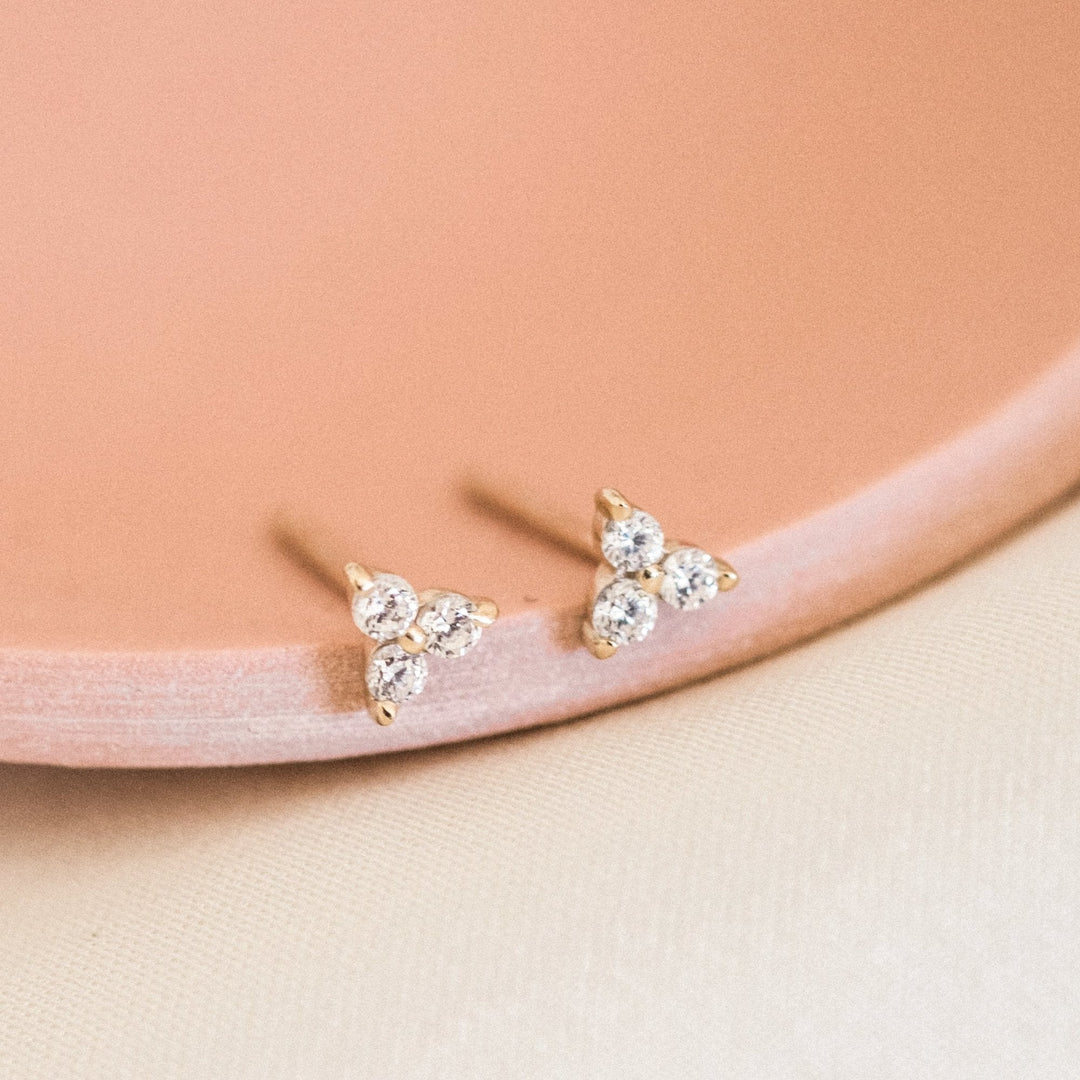 Triple-Moissanite Diamond-Stud-Earrings