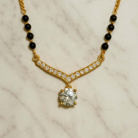 V shape Moissanite Mangalsutra Gold Plated Pure Sterling Silver, Moissanite Diamonds