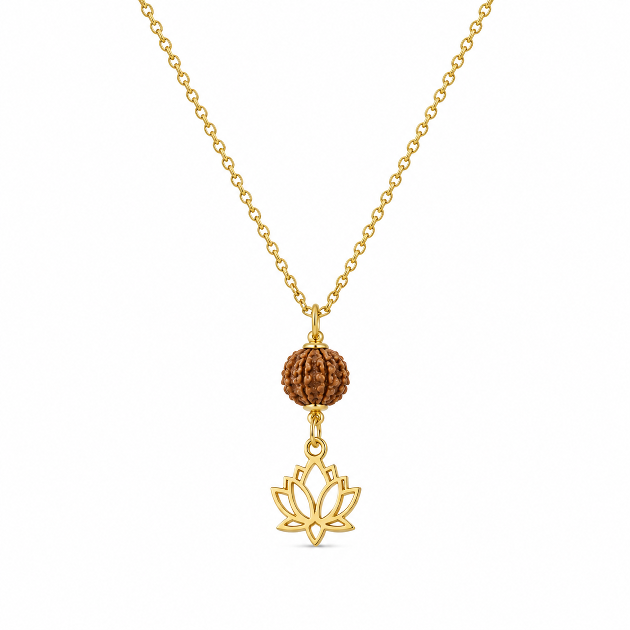 gold chain necklace rudraksha bead gold lotus pendant