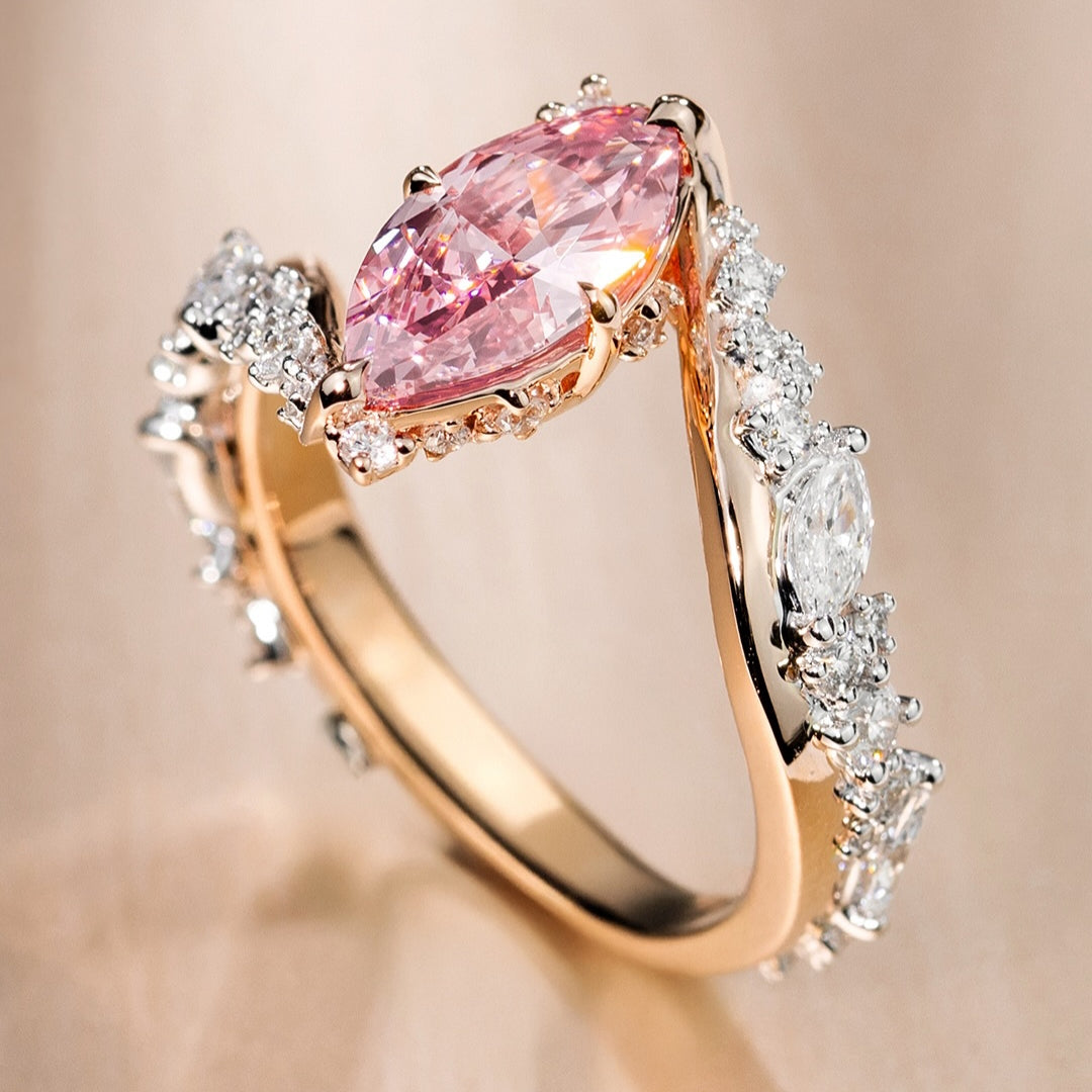 marquise cut pink diamond studded diamond